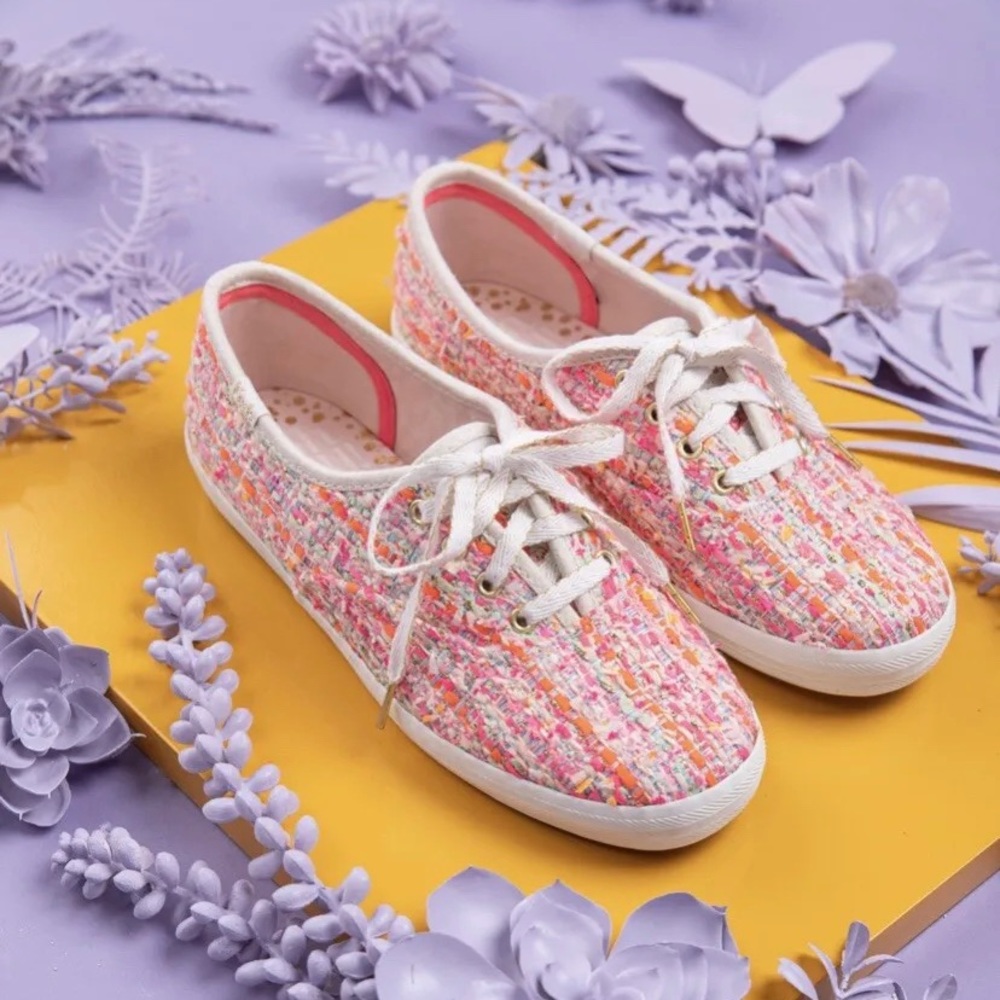 Keds Women's Oh Joy ! SZ 7 Champion Woven Pink Multi Sneakers WF62389 NWT